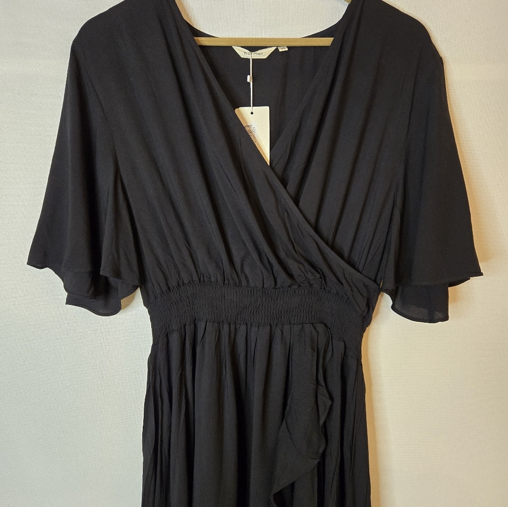 KorMei Women Size XL NWT Black wrap front, elastic waist V-neck dress - Picture 5 of 9